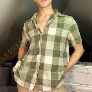 Quizz Women & CO Olive green&white checker flannel